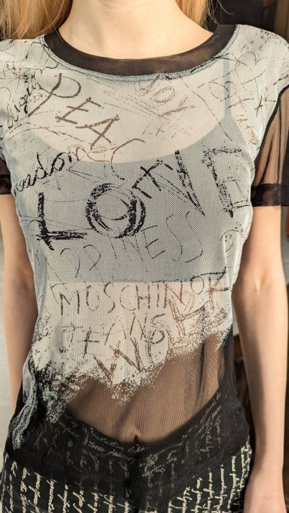 Vintage 90s MOSCHINO Grunge Mesh Top. Black and White Sheer Vintage 90s MOSCHINO Grunge Mesh Top. Black and White Sheer