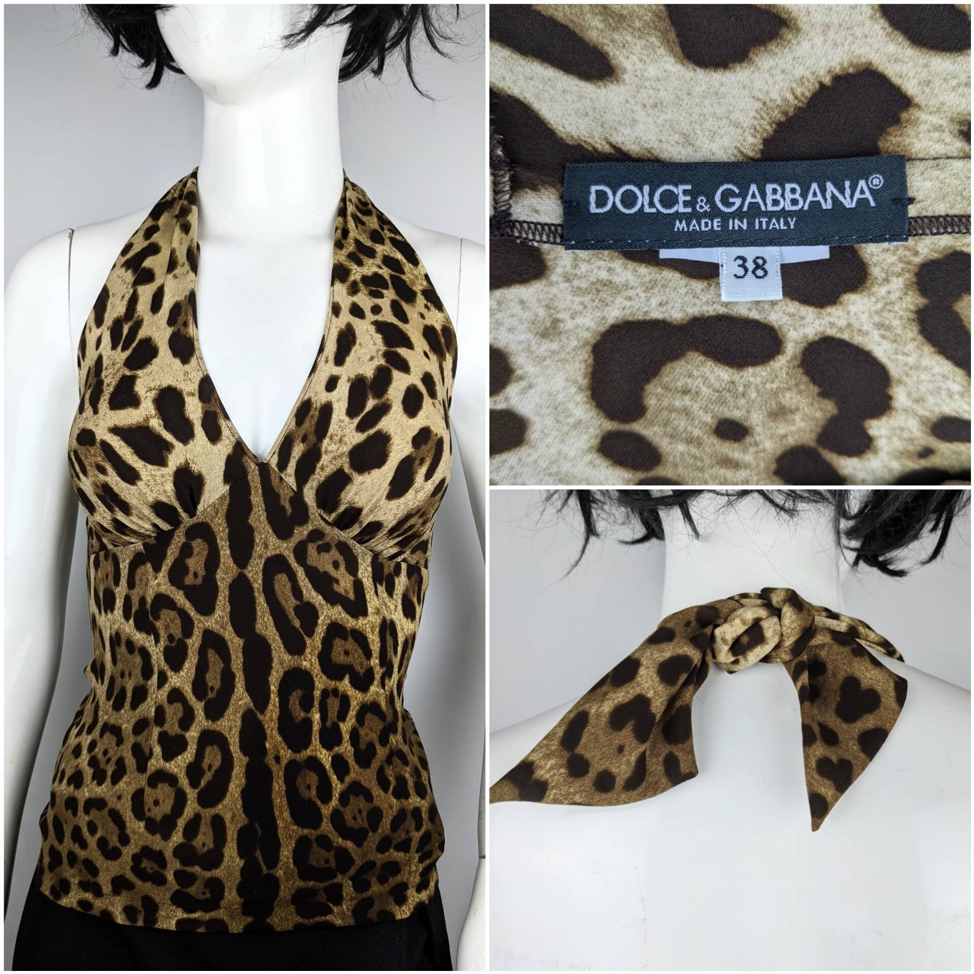 Vintage 90s DOLCE GABBANA Halter Top Leopard Print. D&G Animal 