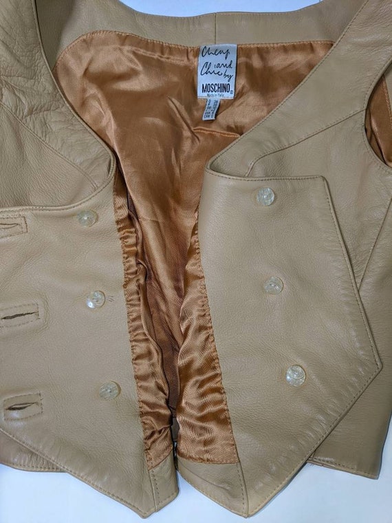 vintage 90s MOSCHINO leather vest. beige button c… - image 5