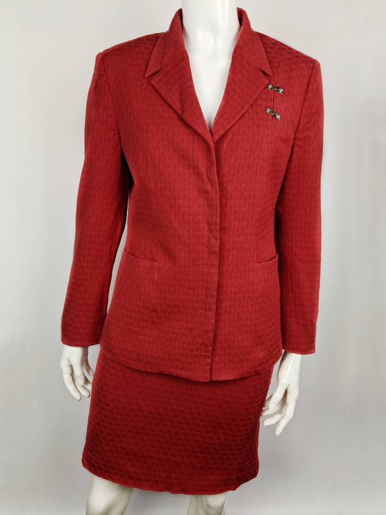 Vintage 90s VERSACE Red Set. Versace Jeans Couture Ensemble. Two