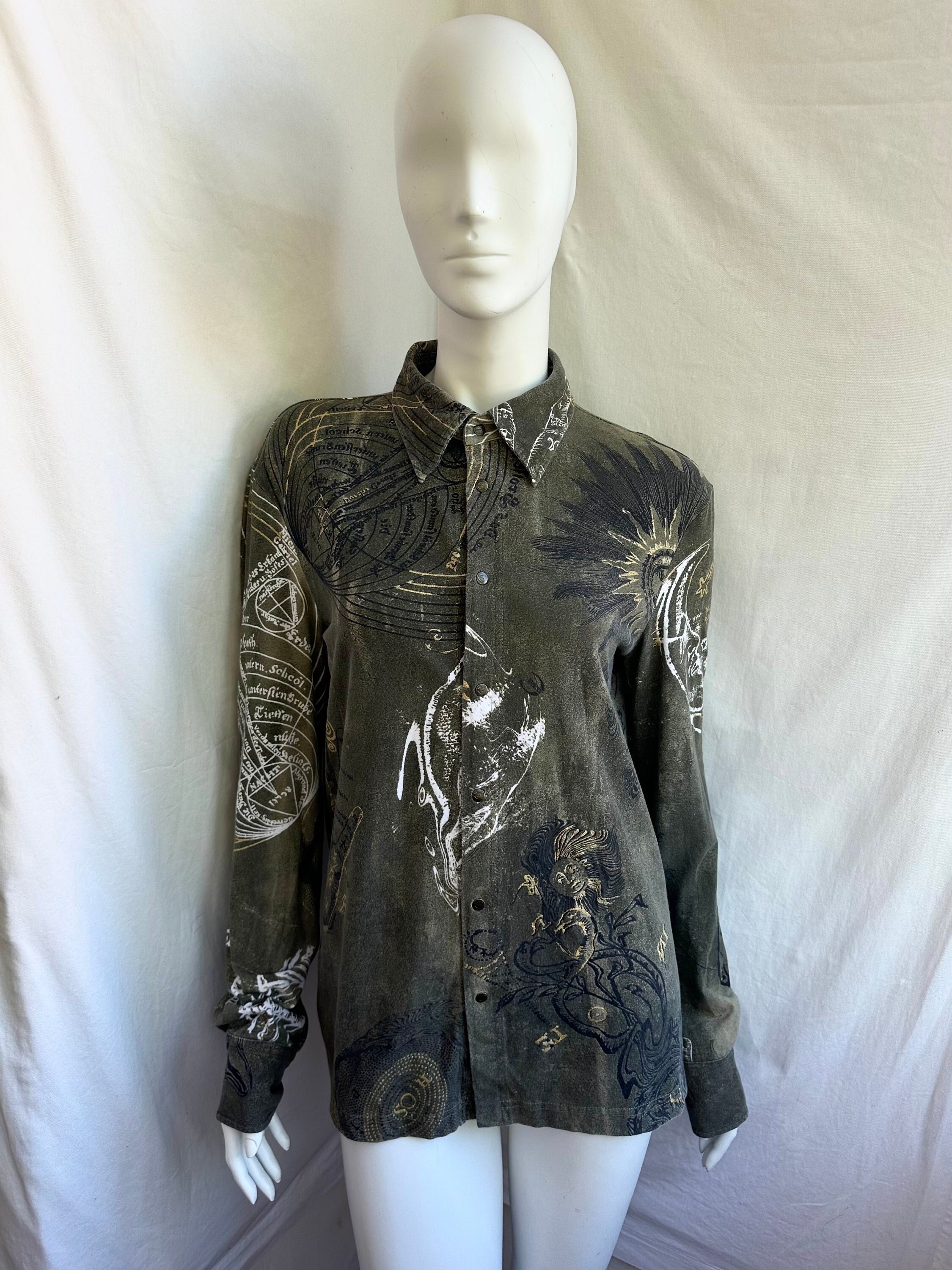 Y2k Vintage Just Cavalli Astrological Shirt, Horoscope Print