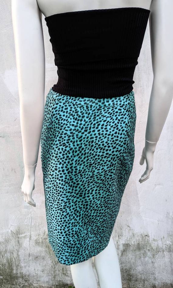 y2k vintage VERSACE animal midi skirt. blue pensi… - image 3