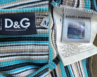 Y2k Vintage DOLCE GABBANA Striped Top. D&G Blue V-neck T