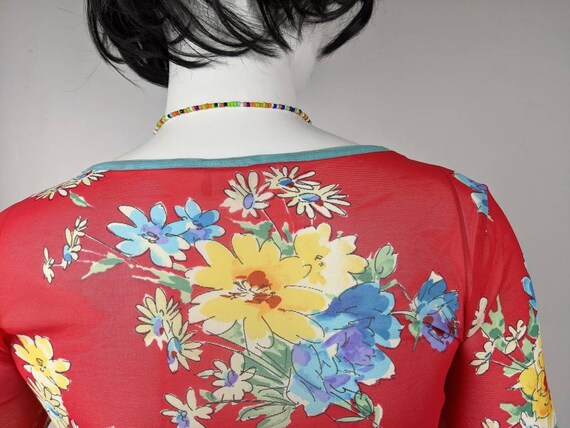 vintage 90s LA PERLA mesh top floral print. botan… - image 8