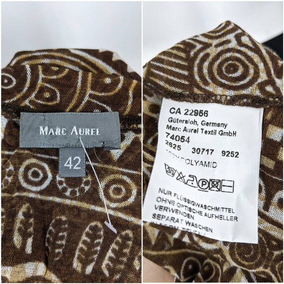 Y2k Vintage Tribal Mesh Top Marc Aurel, Brown Sheer Top