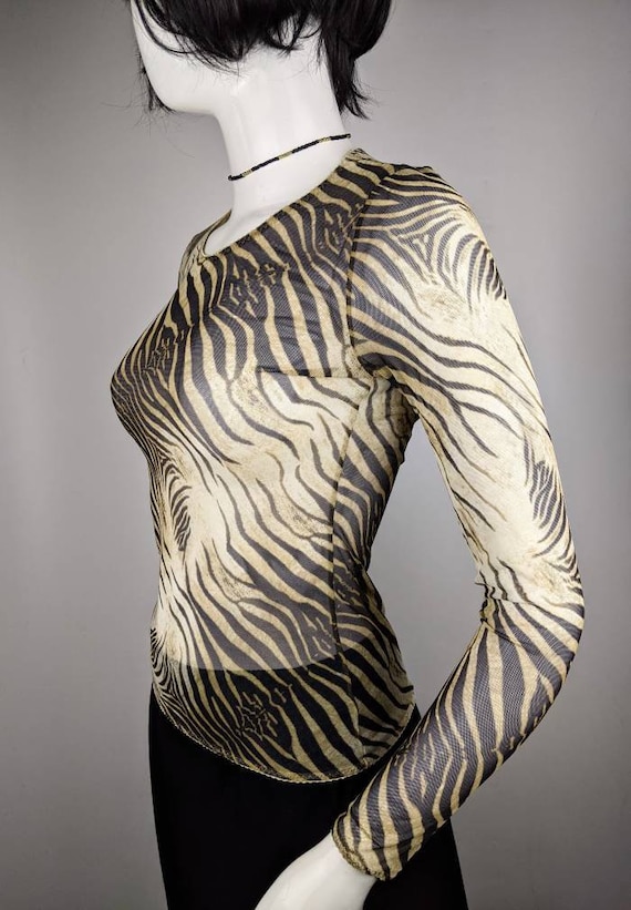 Y2k Vintage Roberto Cavalli Mesh Top Zebra Print, Ani… - Gem Y2k Vintage Roberto Cavalli Mesh Top Zebra Print, Ani… - Gem