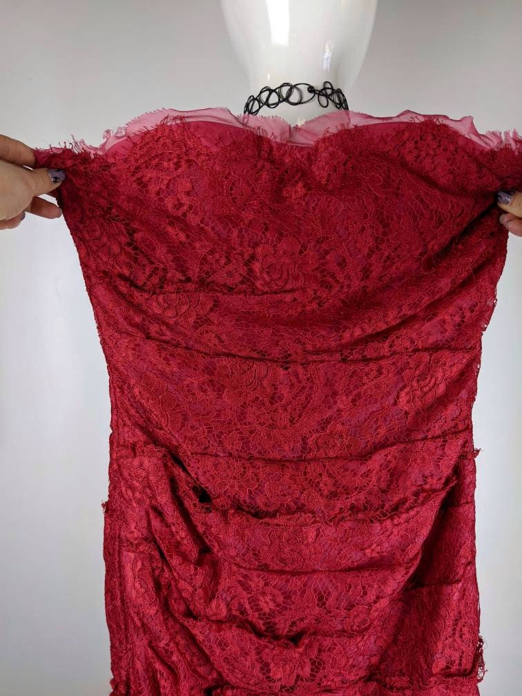 Y2k Vintage Dolce Gabbana Red Lace Dress, Bustier Bodycon Dress, Strapless  Cocktail Gown - Etsy