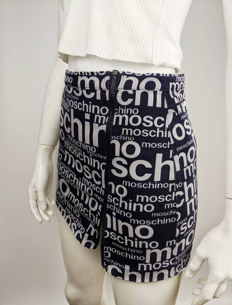 Vintage 90s MOSCHINO Denim Mini Skirt. Monogram Zipper Skirt Vintage 90s MOSCHINO Denim Mini Skirt. Monogram Zipper Skirt
