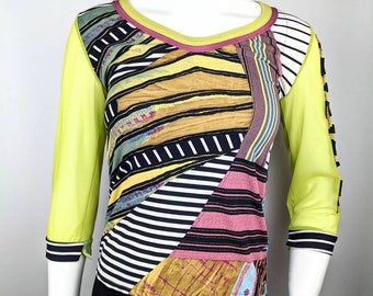 y2k vintage SAVE THE QUEEN striped top. color block print top