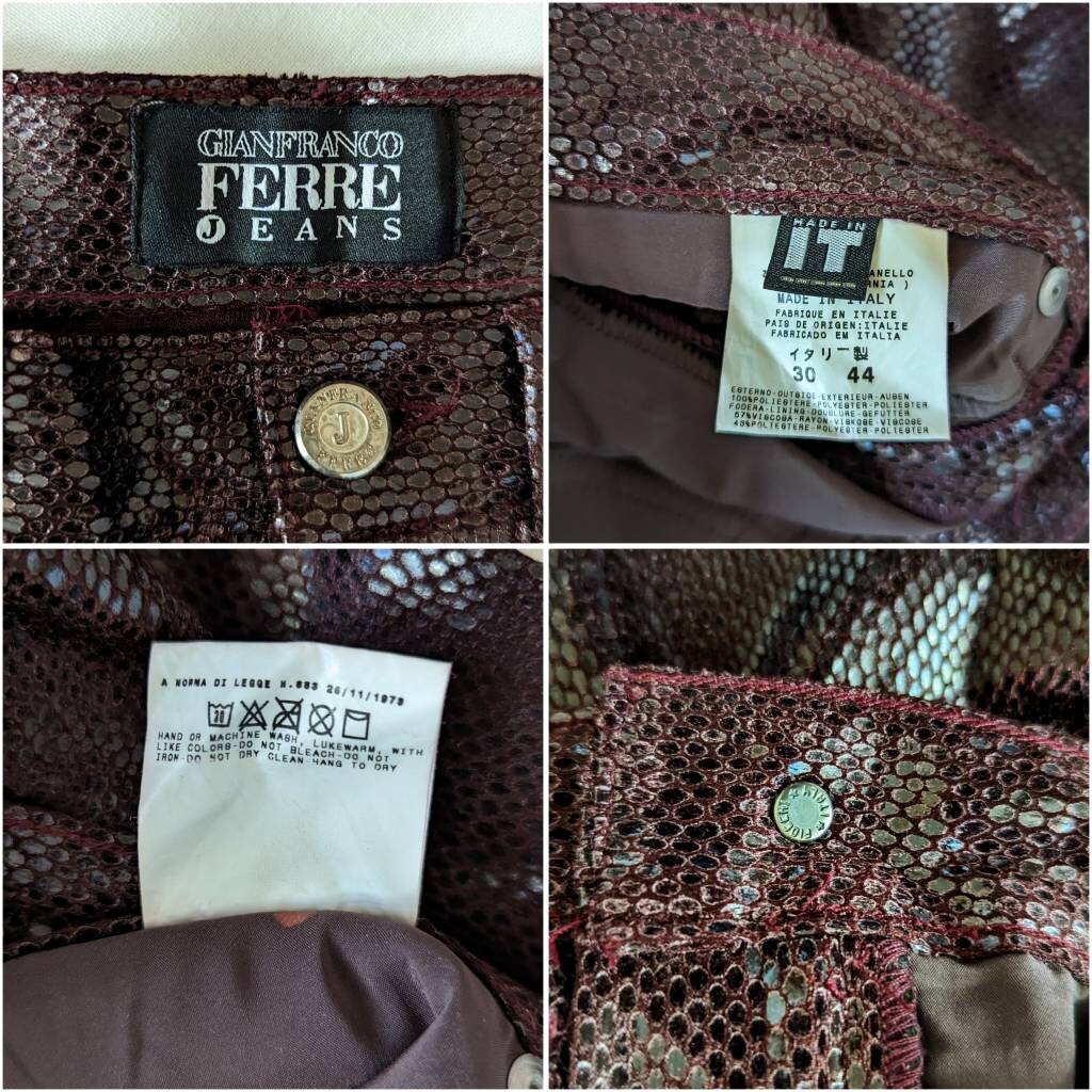 Vintage 90s GIANFRANCO FERRE Burgundy Pants. Snakeskin