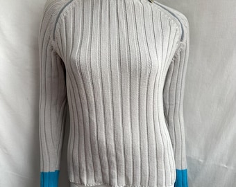 Y2k Vintage VERSACE Grey Knitted Sweater, Ribbed Zipped Pullover