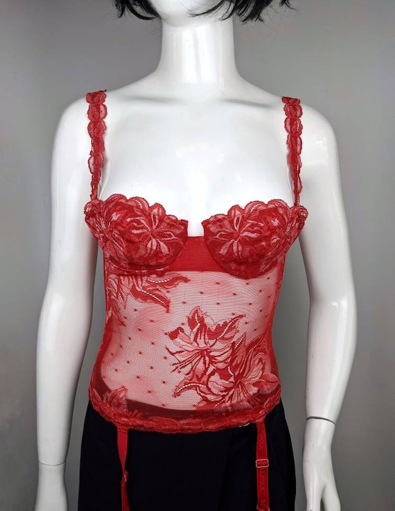 Vintage 90s LA PERLA Red Lace Bustier. Floral Mesh Tank Corset -  Canada