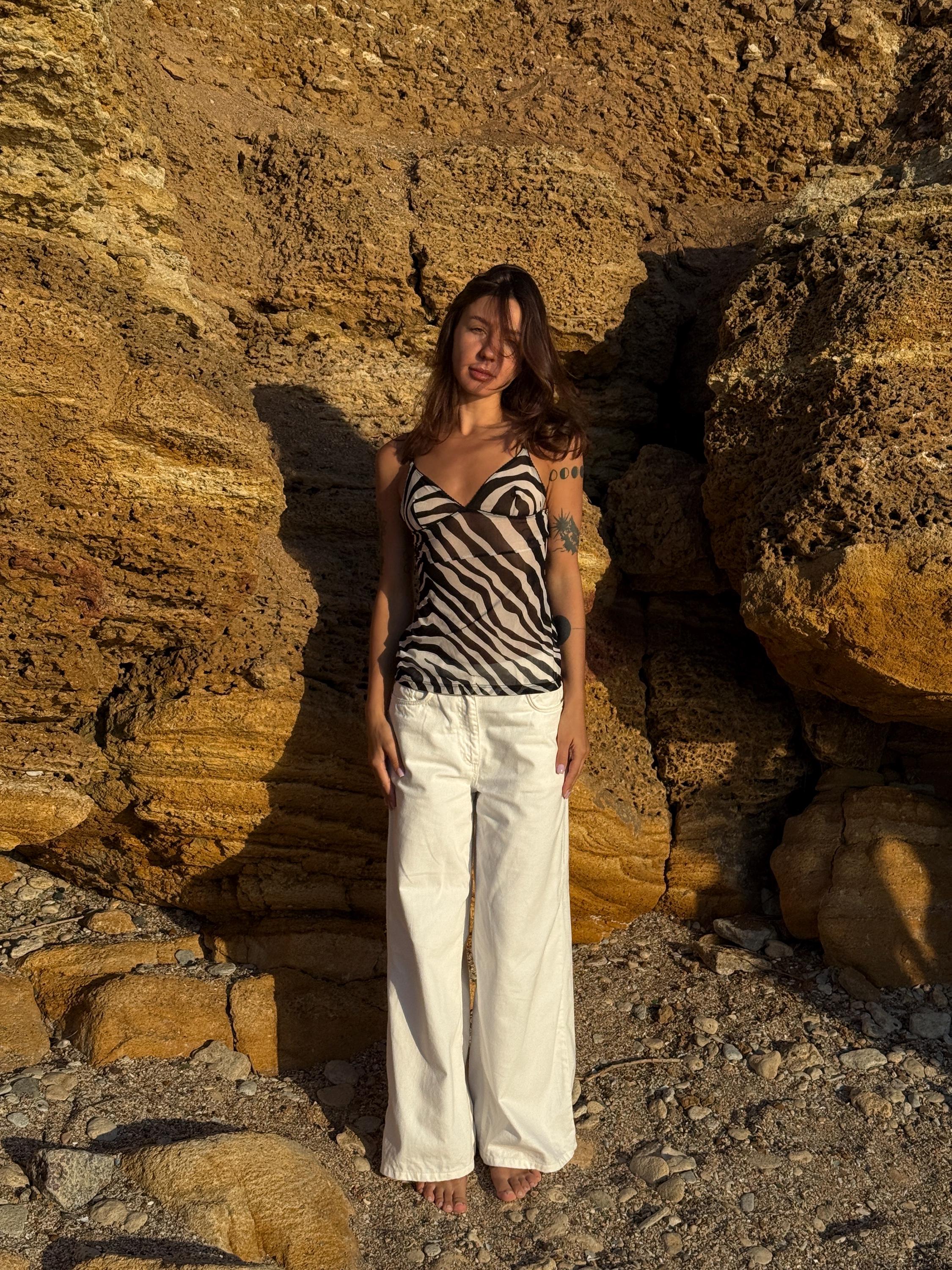 Y2k Vintage Dolce Gabbana Mesh Zebra Top, Slip Tank Top Spaghetti