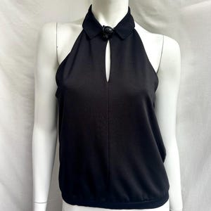 Y2k Vintage Emporio Armani Halter Top, Black Collared Pleated Top