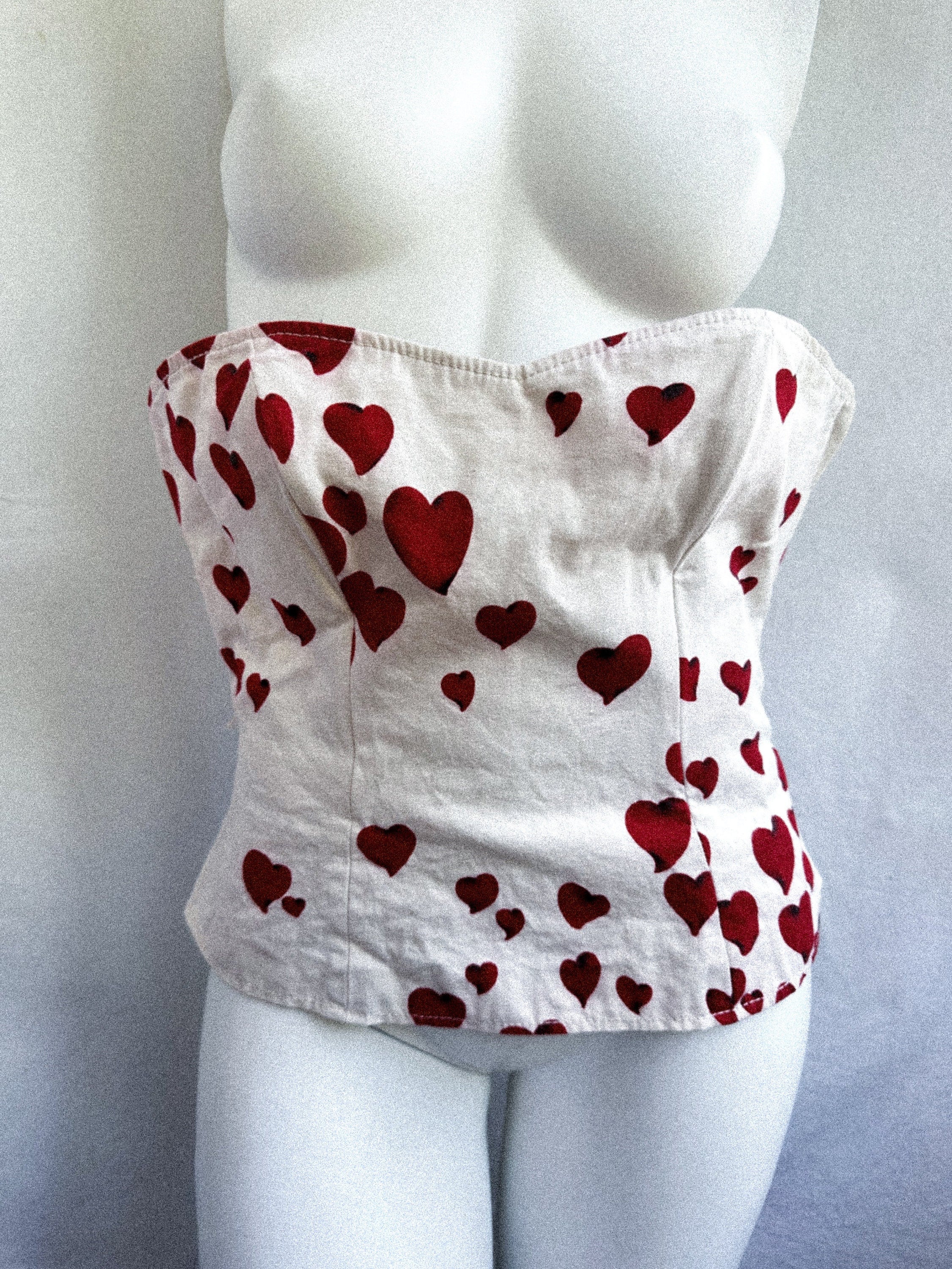 Y2k Vintage MOSCHINO Heart Print Corset. Beige and Red