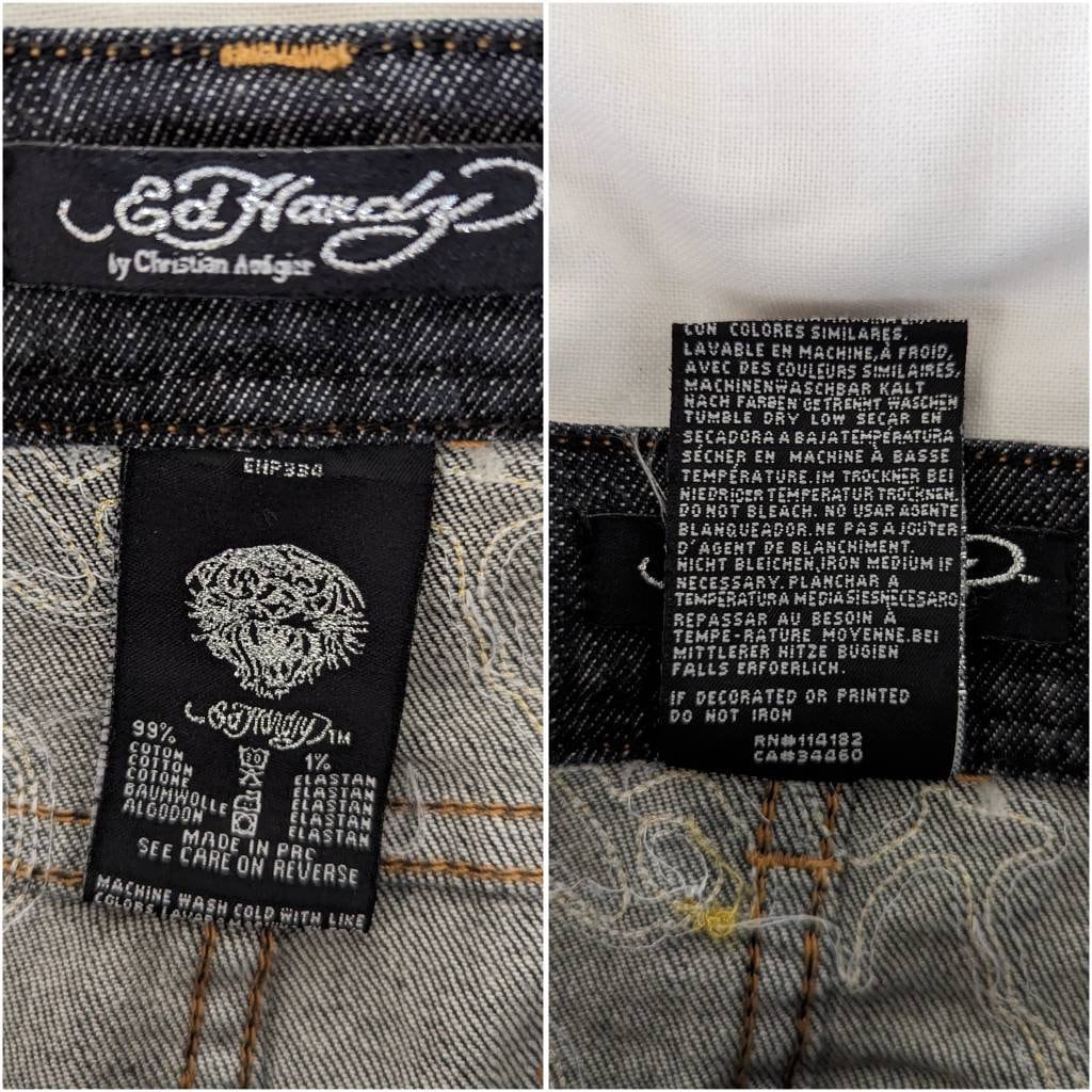Y2k Ed Hardy X Christian Audigier Denim Mini Skirt Y2k Ed Hardy X Christian Audigier Denim Mini Skirt