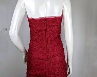 dolce and gabbana red lace dress 1990s Dolce & Gabbana F/W 2013 Crystal Embellished Red Lace Dress Size 42