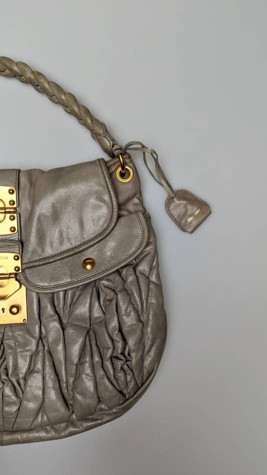 Y2k Vintage MIU MIU Leather Handbag. Grey Quilted Shoulder Y2k Vintage MIU MIU Leather Handbag. Grey Quilted Shoulder