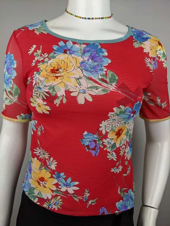 vintage 90s LA PERLA mesh top floral print. botan… - image 4