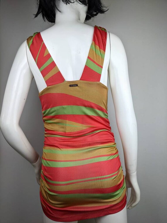 y2k vintage FERRE striped dress. green red beige … - image 3