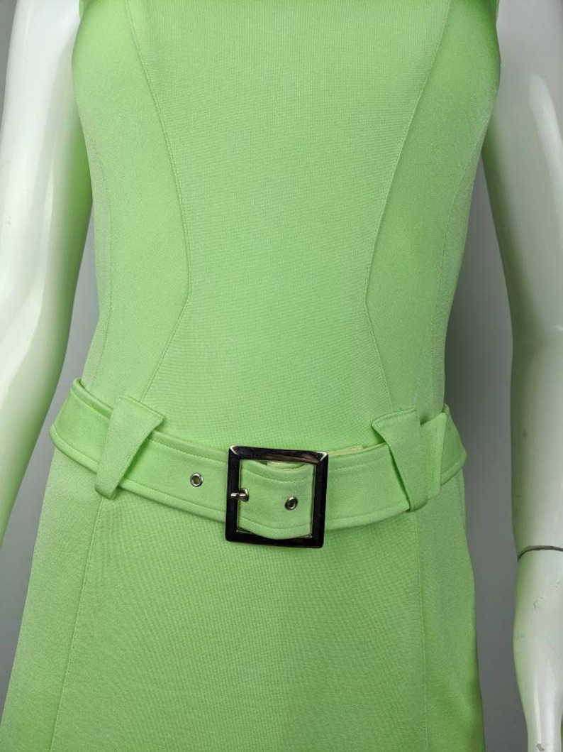 vintage 90s THIERRY MUGLER green tank dress. belted dress image 5