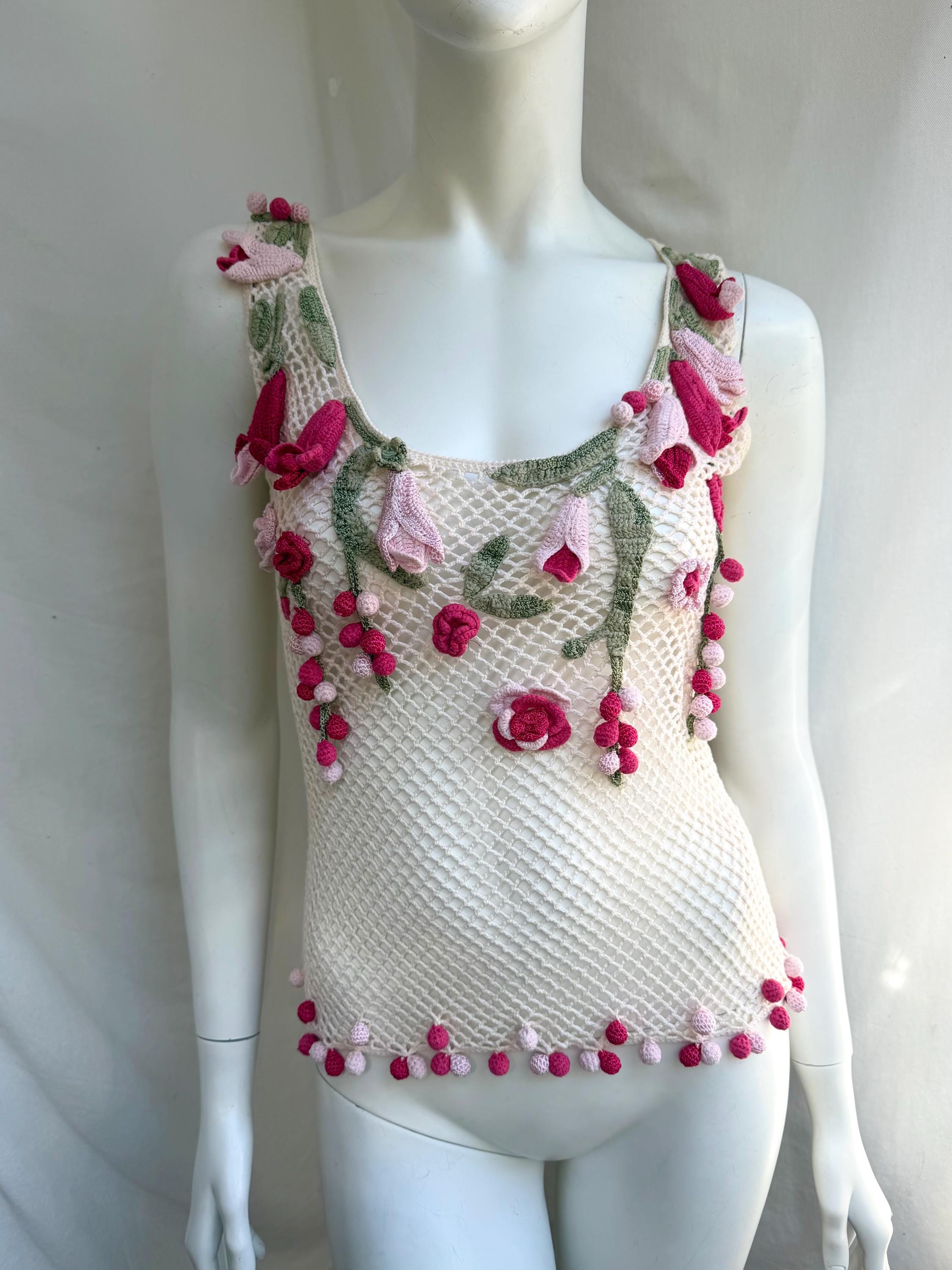 MOSCHINO モスキーノ かぎ編みレース ノースリーブ フラワースパンコール Vintage Moschino Crochet - Etsy