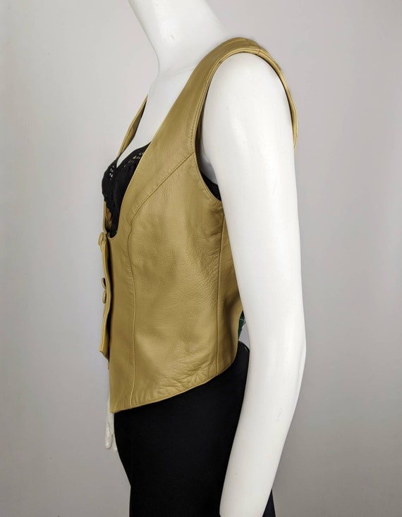 vintage 90s MOSCHINO leather vest. beige button c… - image 2