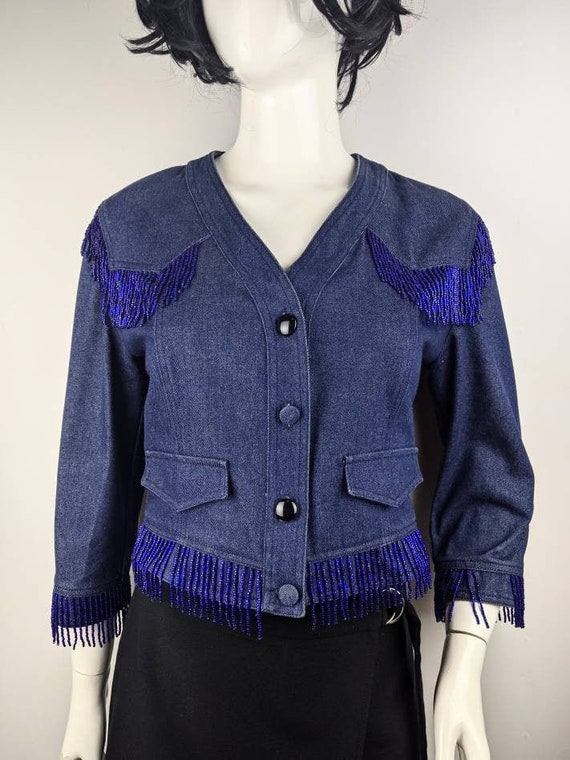 vintage 90s MOSCHINO fringes jacket. western crop… - image 1