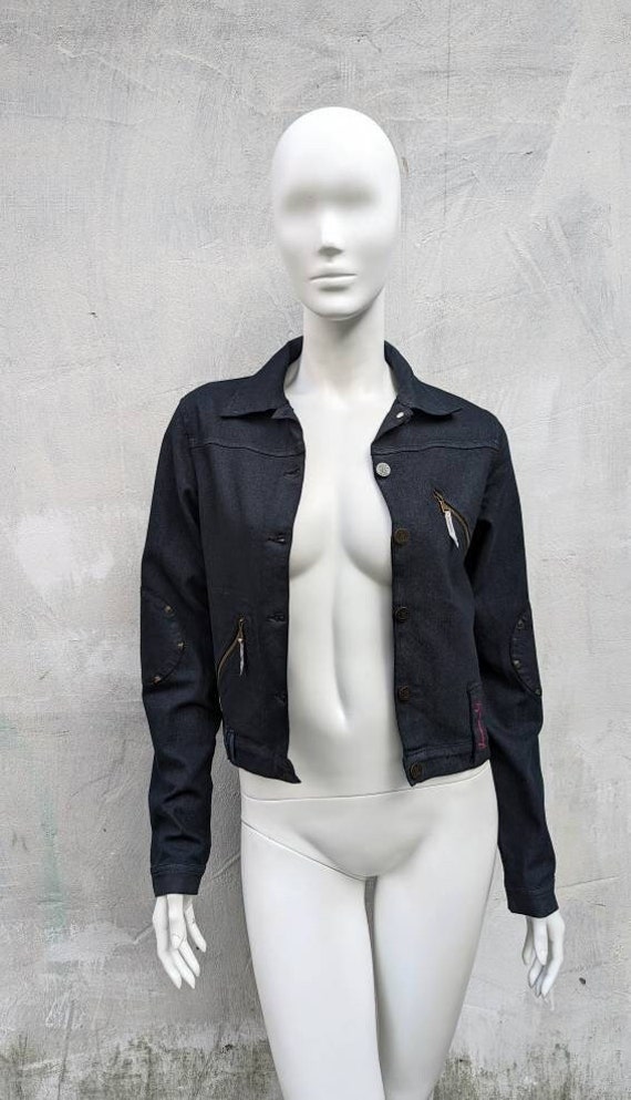 vintage 90s VERSACE jean jacket. button up denim … - image 1