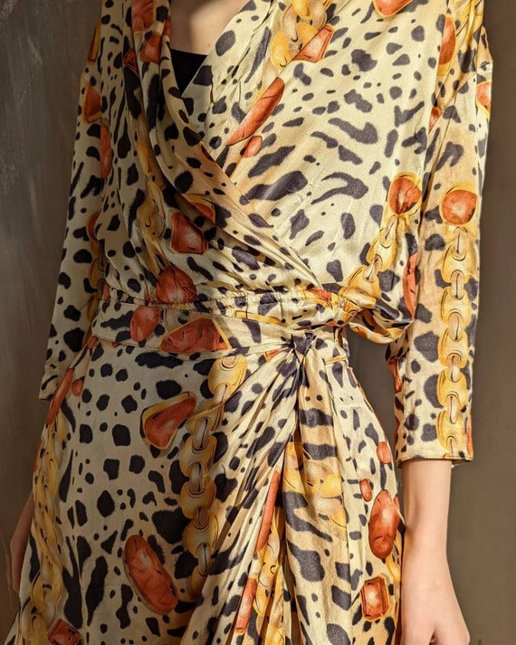 Vintage 80s ESCADA Leopard Silk Set. 2 piece Skirt Body. Animal Gem Chain Print Silk Satin Blouse Etsy