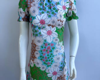Vintage 80s Floral Cotton Mini Dress - XS/S Summer Dress