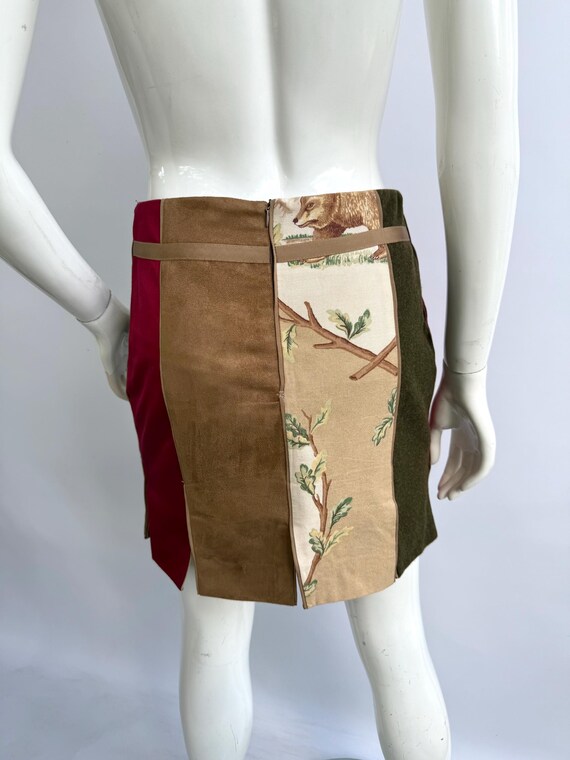 Vintage Patchwork Slit Skirt, Multiprint Mini Ski… - image 3