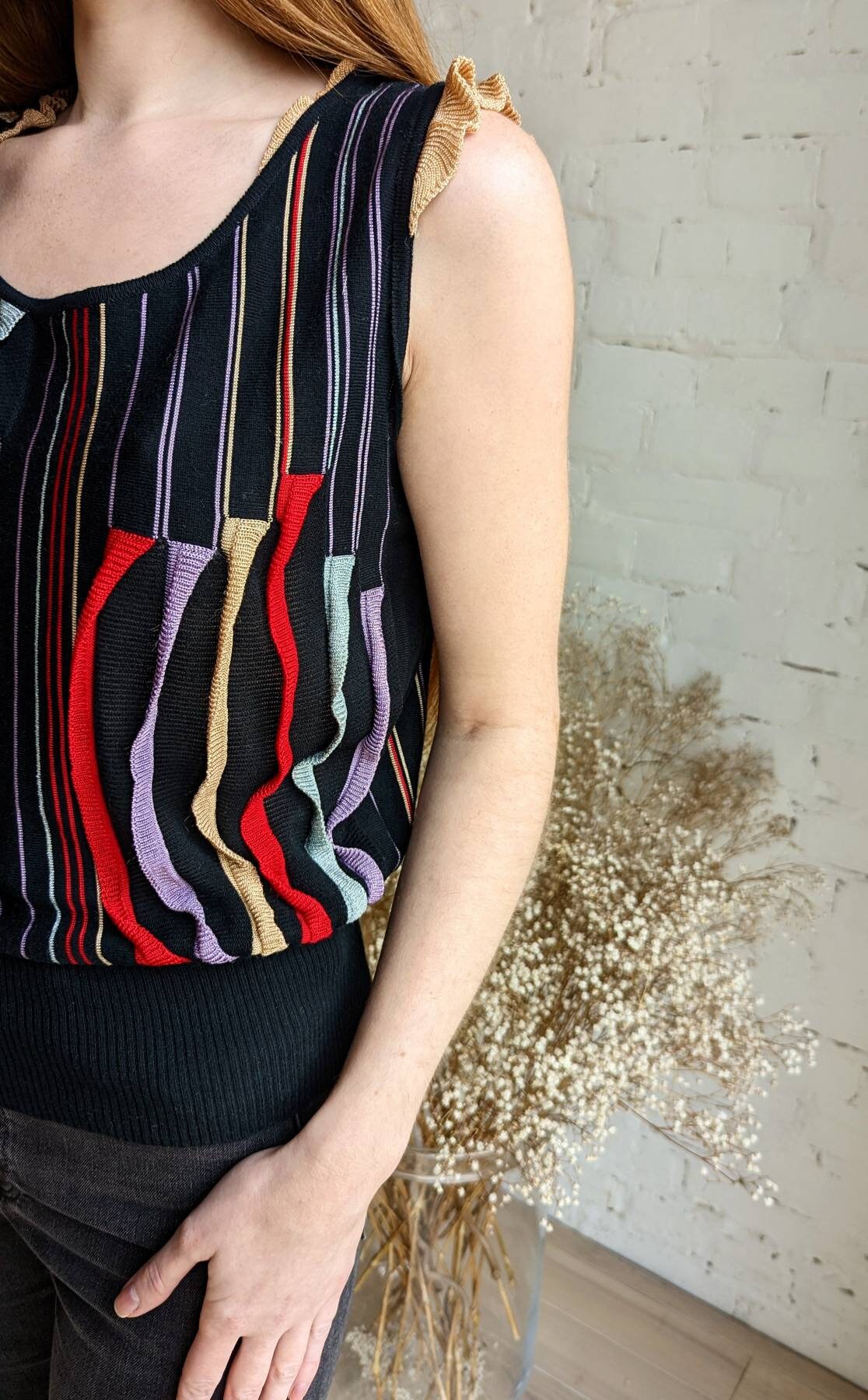 Vintage 90s CHRISTIAN LACROIX Knit Top. Multicolor Striped