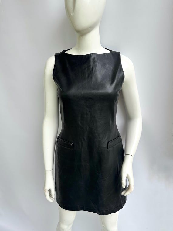 chinese dress ladies FAUX LEATHER DENIM SURPLICE STRAPLESS MINI DRESS – AKIRA main image 0