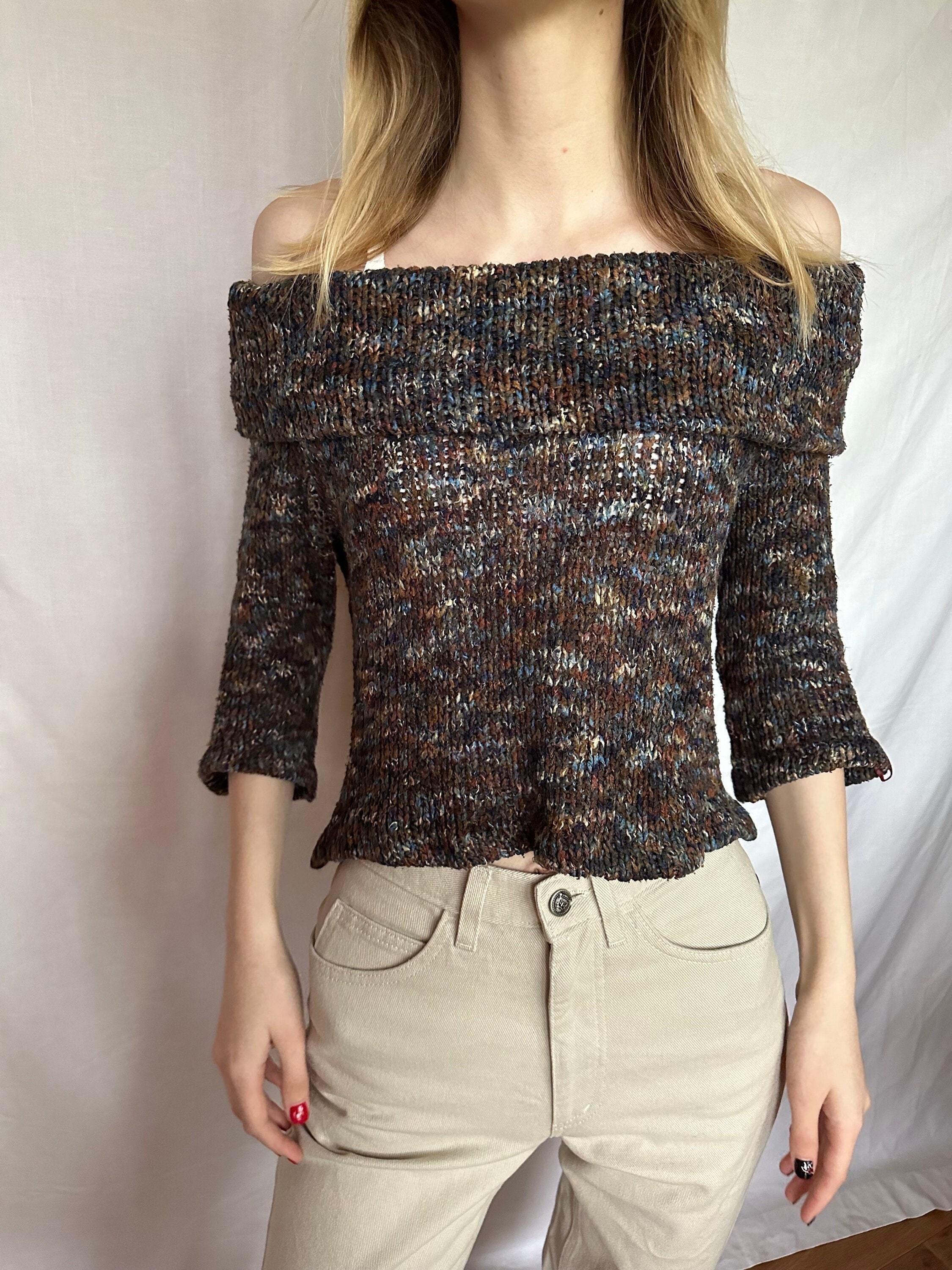 Y2k Vintage MISS SIXTY Sweater. off Shoulder Melange Knitted Y2k Vintage MISS SIXTY Sweater. off Shoulder Melange Knitted