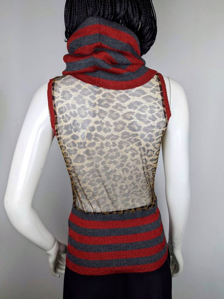 Y2k Vintage Dolce Gabbana Leopard Mesh Top, Dzianinowa