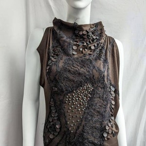 vintage 90s PLEIN SUD wool top. abstract leather application
