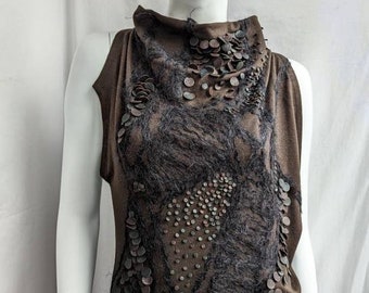 vintage 90s PLEIN SUD wool top. abstract leather application