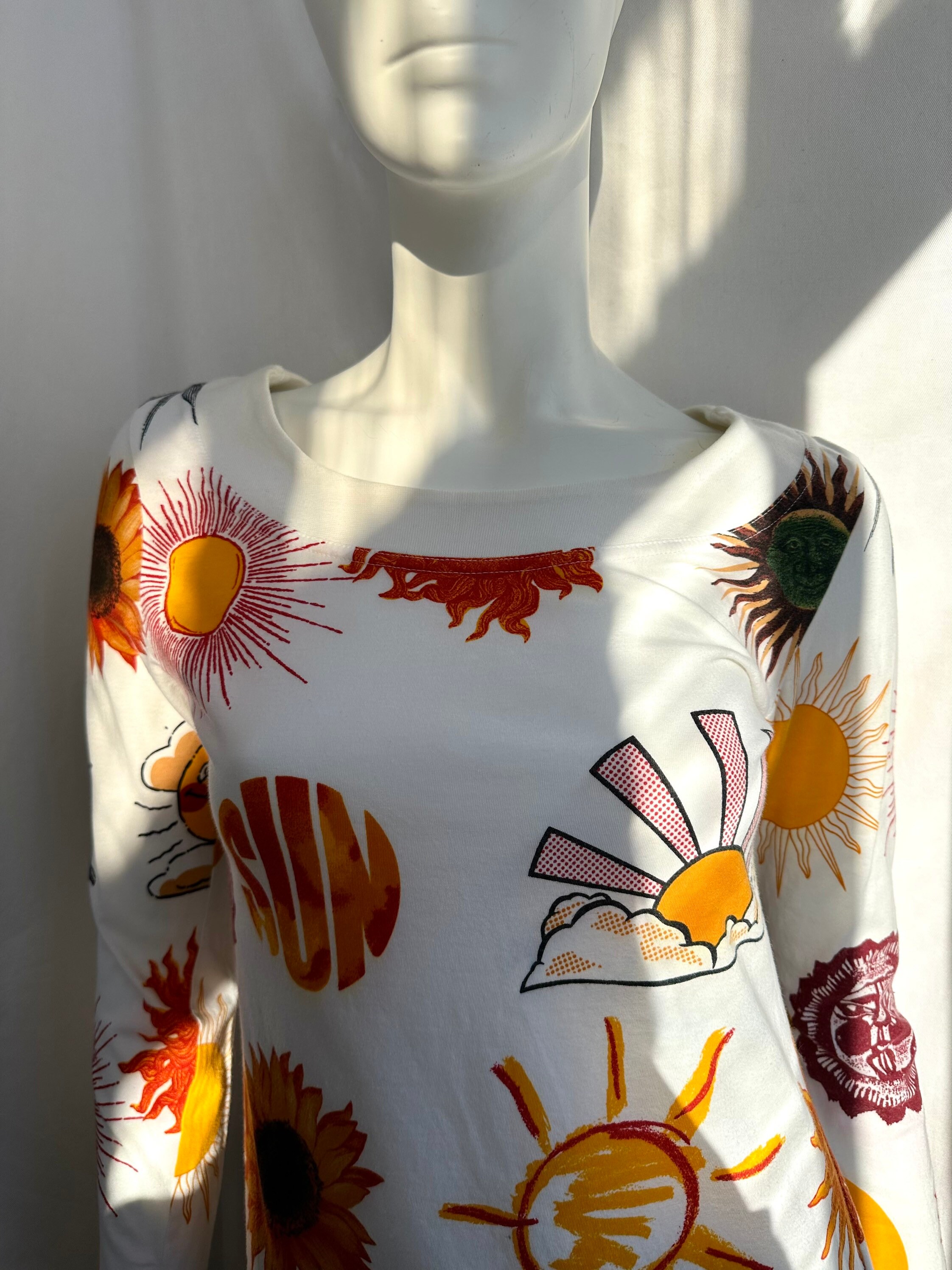 Vintage 90s Moschino Sun Print Top, Multicolor Long Sleeve