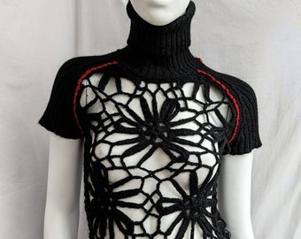 y2k vintage GIANFRANCO FERRE flower lace crochet sweater. knitted turtleneck top