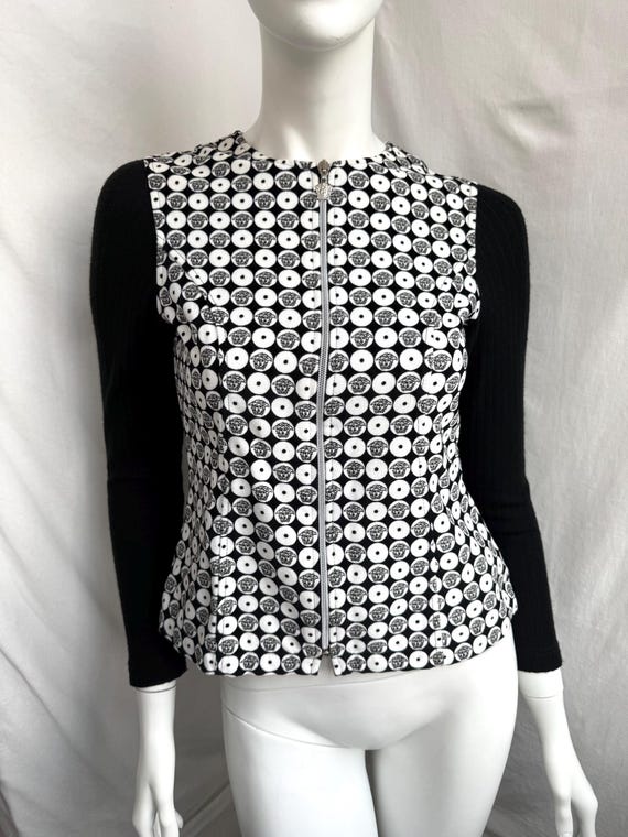 Versace, Vintage Versace Monogram Velvet Top Zip Front Medusa Print