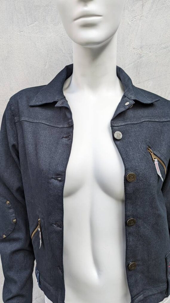 vintage 90s VERSACE jean jacket. button up denim … - image 4