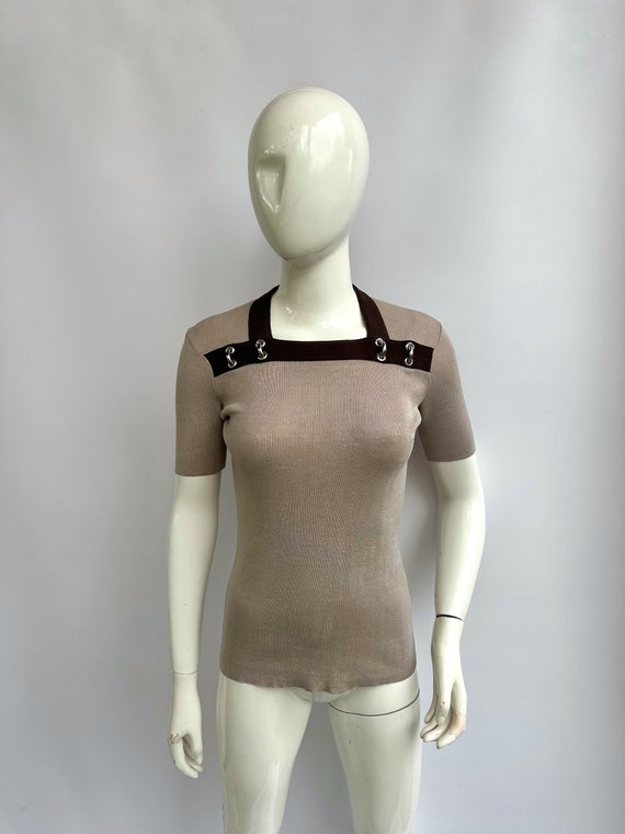 Salvatore Ferragamo, Vintage 70s Salvatore Ferragamo Ribbed Knit Top