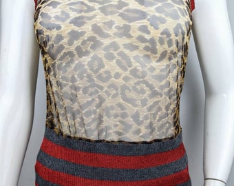 Y2k Vintage Dolce Gabbana Leopard Mesh Top, Knitted Stripped