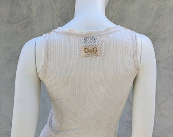 FW 2002 Dolce and Gabbana D&G bruine top met contrasterende steken en appliqués Kleding Dameskleding Tops & T-shirts Tanktops 