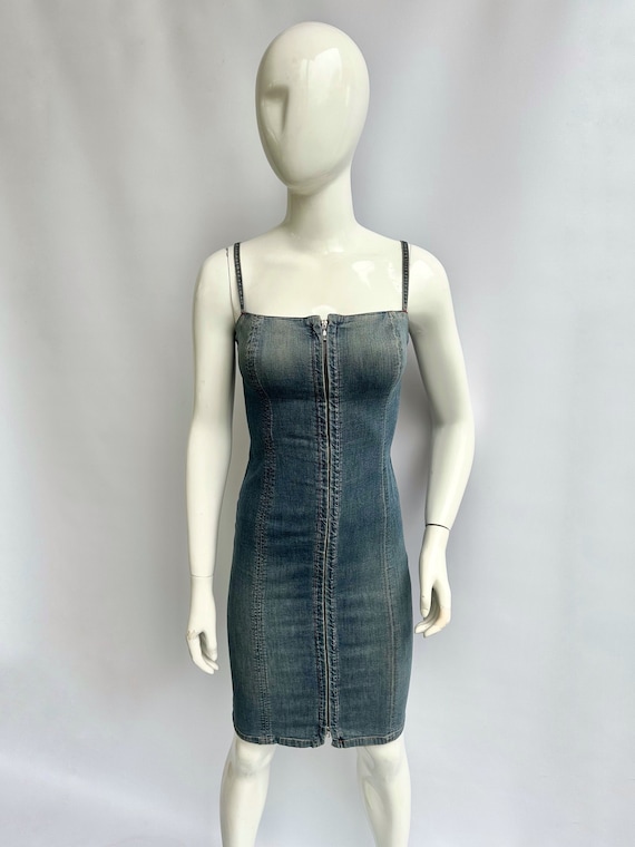 y2k vintage MISS SIXTY denim zip-up dress. tank jeans dress
