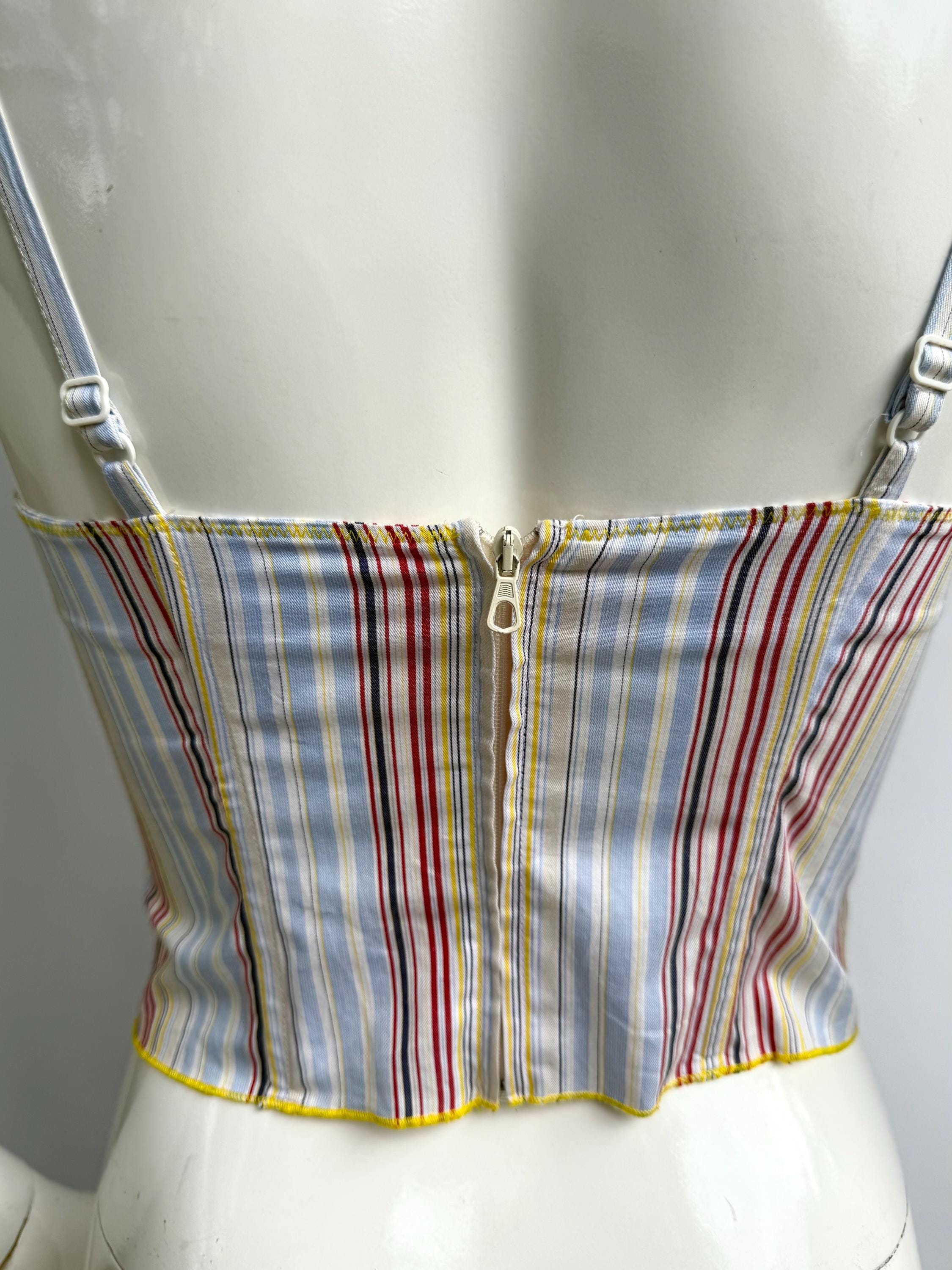 Y2k Vintage Armani Jeans Bustier, Multicolor Striped Cotton Corset
