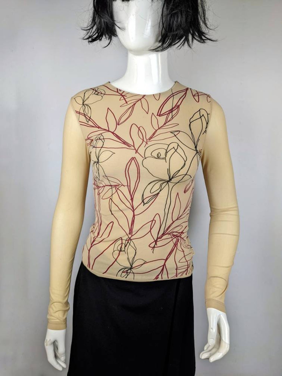 Y2k Vintage Beige Abstract Mesh Top ELLE. Jean Paul Gaultier