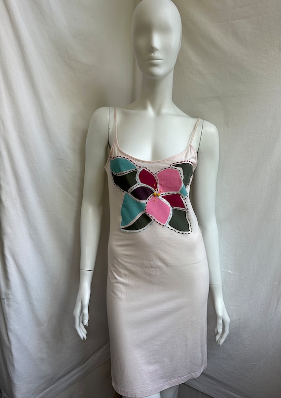 y2k vintage MOSCHINO slip dress. midi dress floral print spaghetti straps