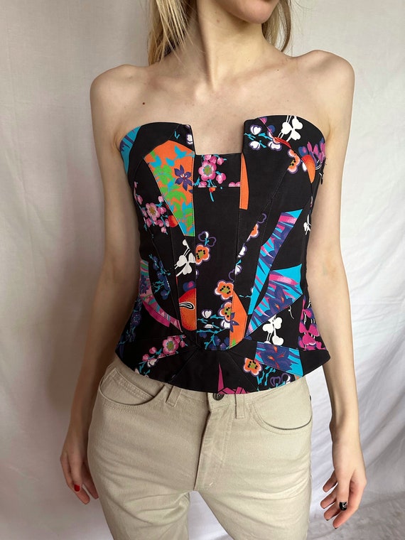 Y2k Vintage VERSACE for H&M Corset. Silk Floral Bustier Top -  Canada